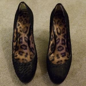 Talbots black calf hair animal print heels 7.5